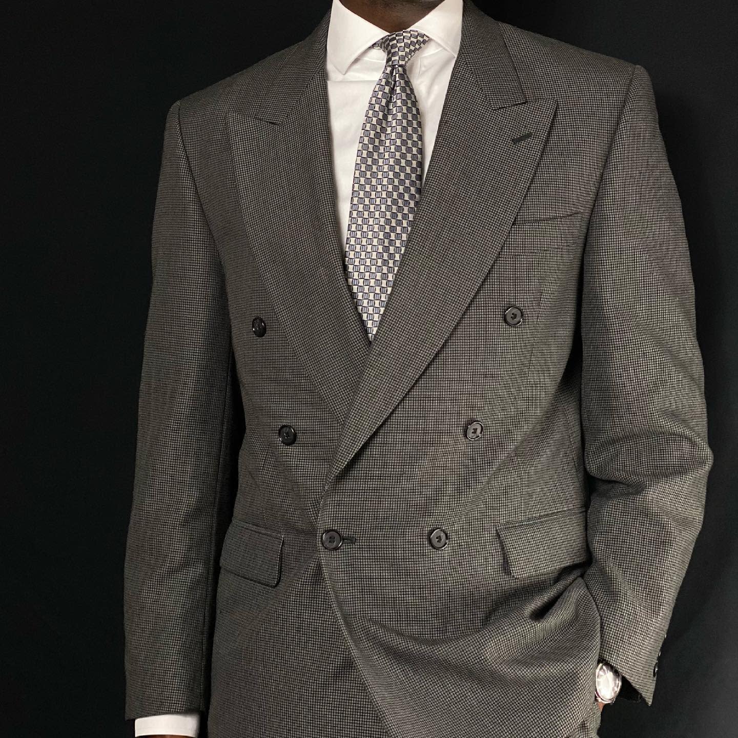 Black and White Tie With Grey Suit -astepabovestyle